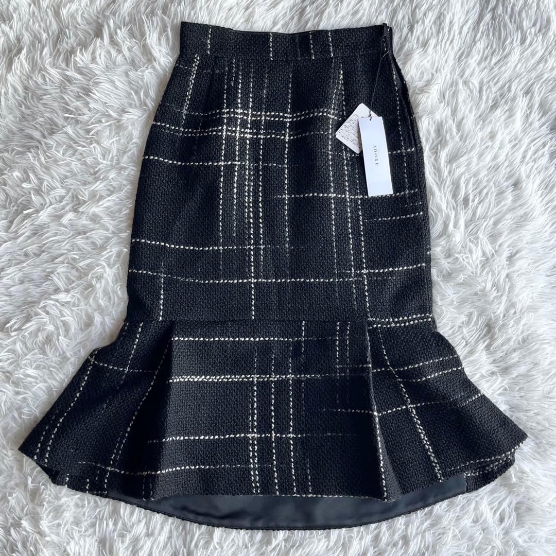 【タグ付き】 アドーア クラシカルツイードスカート タイトスカート ペプラム