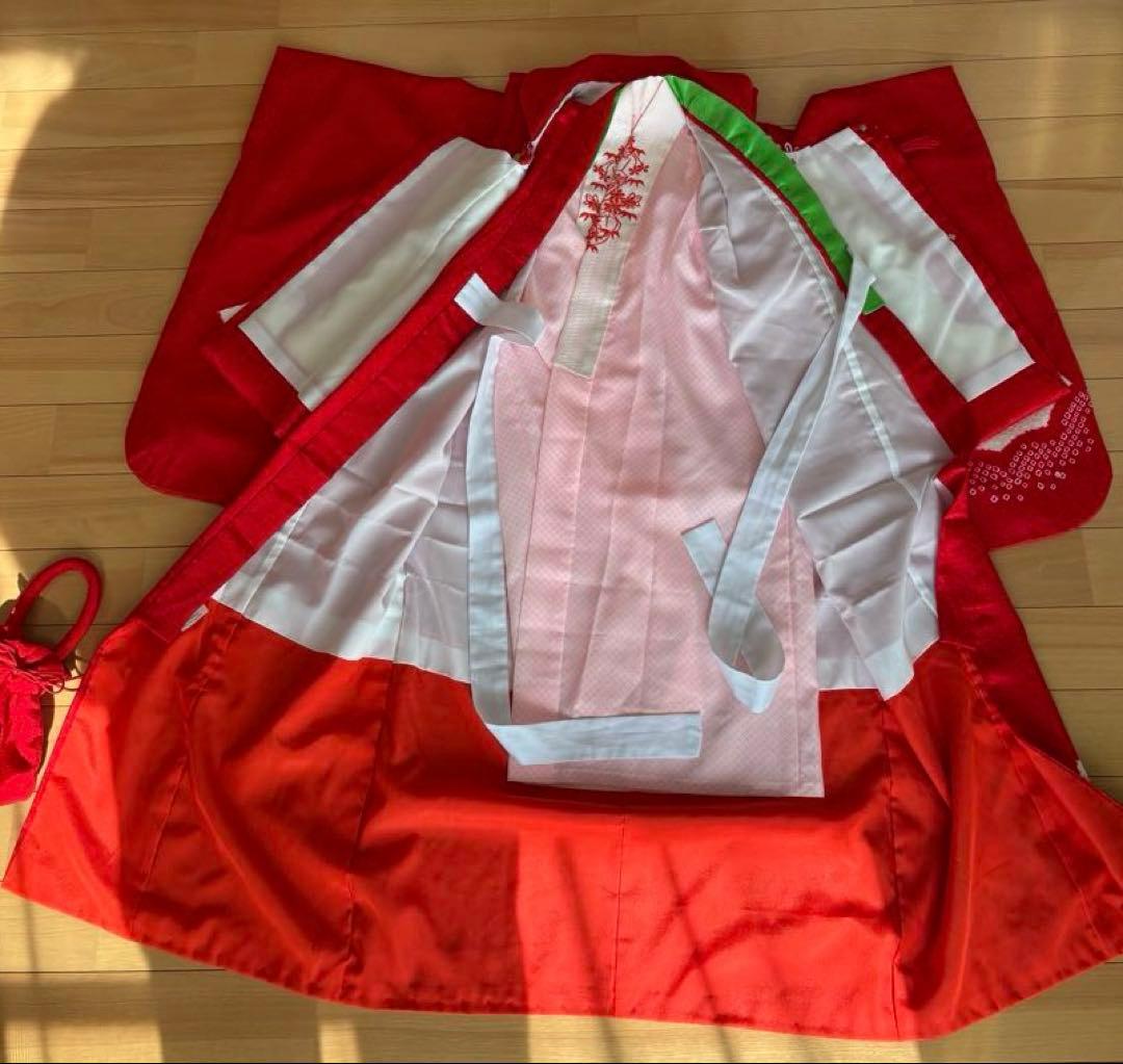 七五三　3歳　正絹　お着物セット　巾着　お草履付き