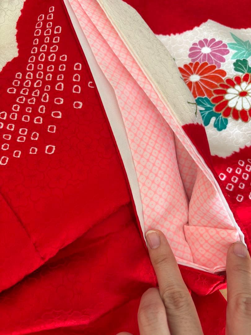 七五三　3歳　正絹　お着物セット　巾着　お草履付き