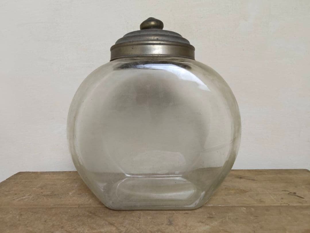 ★昭和レトロ ガラス瓶 ブリキ蓋付き 駄菓子屋 保存瓶 古道具 高さ約21cm
