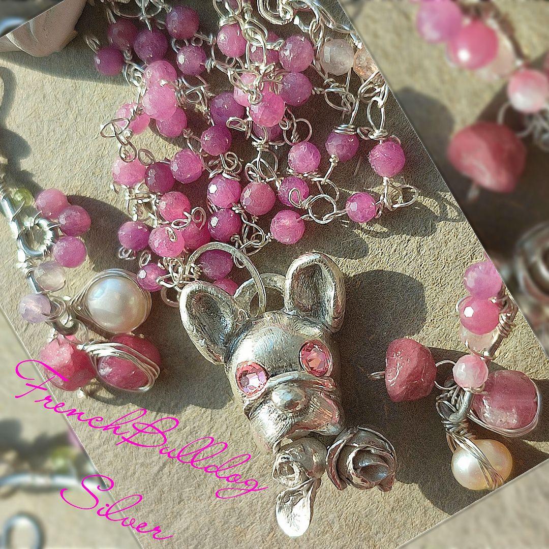 純銀 『フレンチブルドック　ルビーネックレス』贈り物　犬友さん