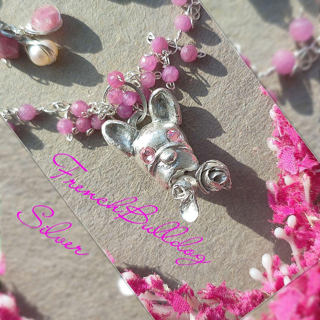 純銀 『フレンチブルドック　ルビーネックレス』贈り物　犬友さん