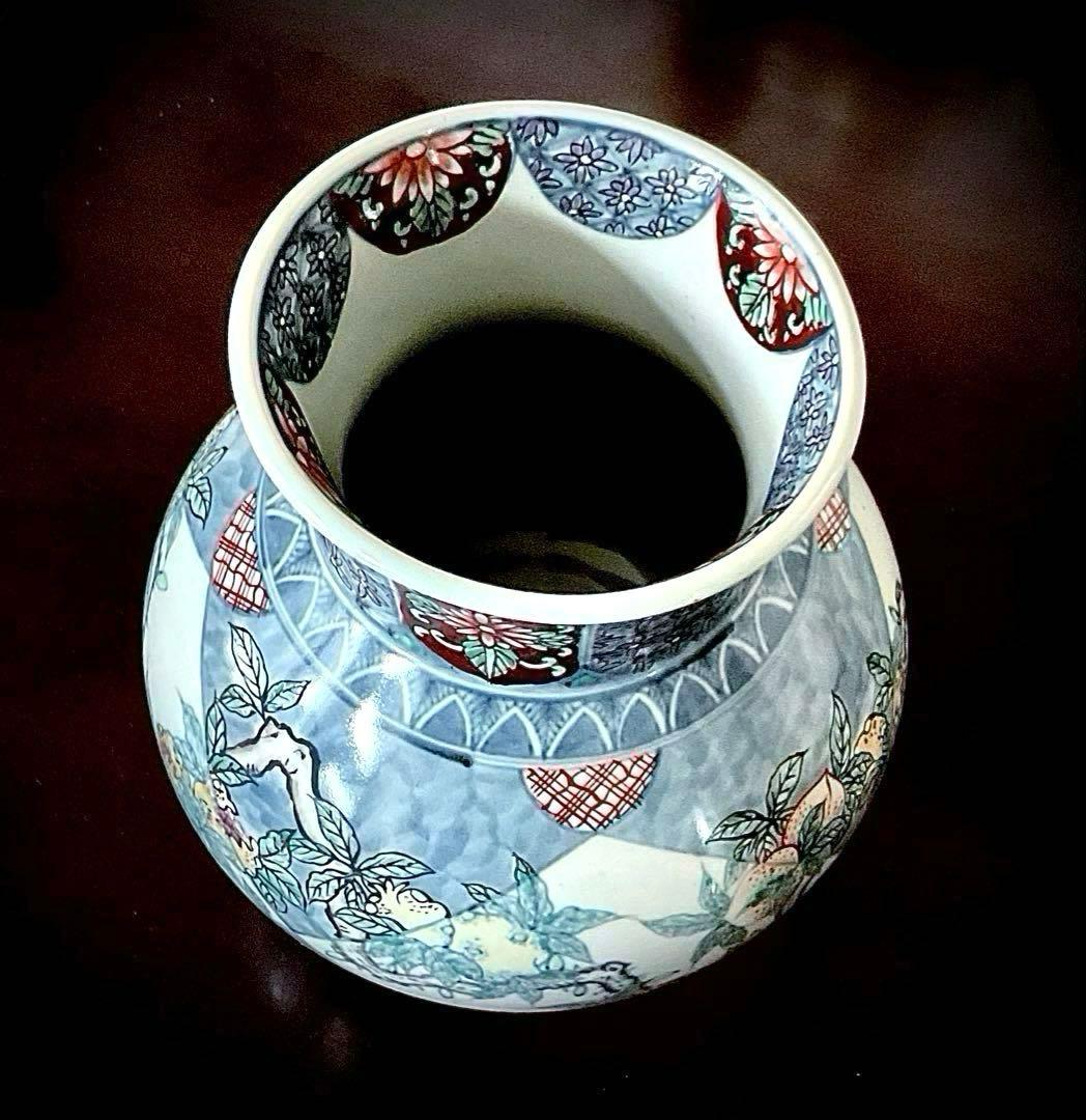 №８８３　佐藤走波（六代）　つぼor花瓶　染錦　柘榴桃絵小花菊文【極上手一点物】