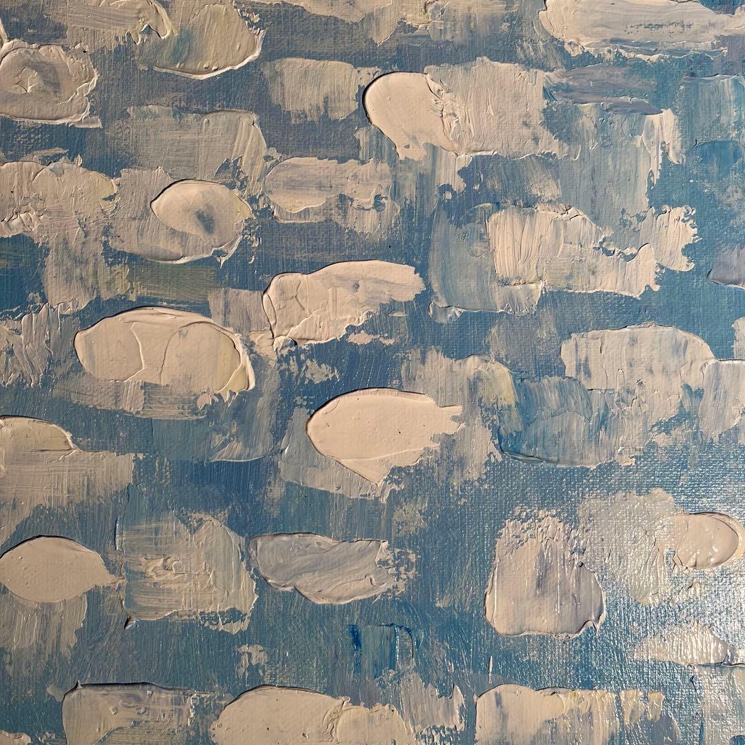 ★秀作★ 手書き油絵 スカイブルー 肉筆絵画 インテリア 油彩画