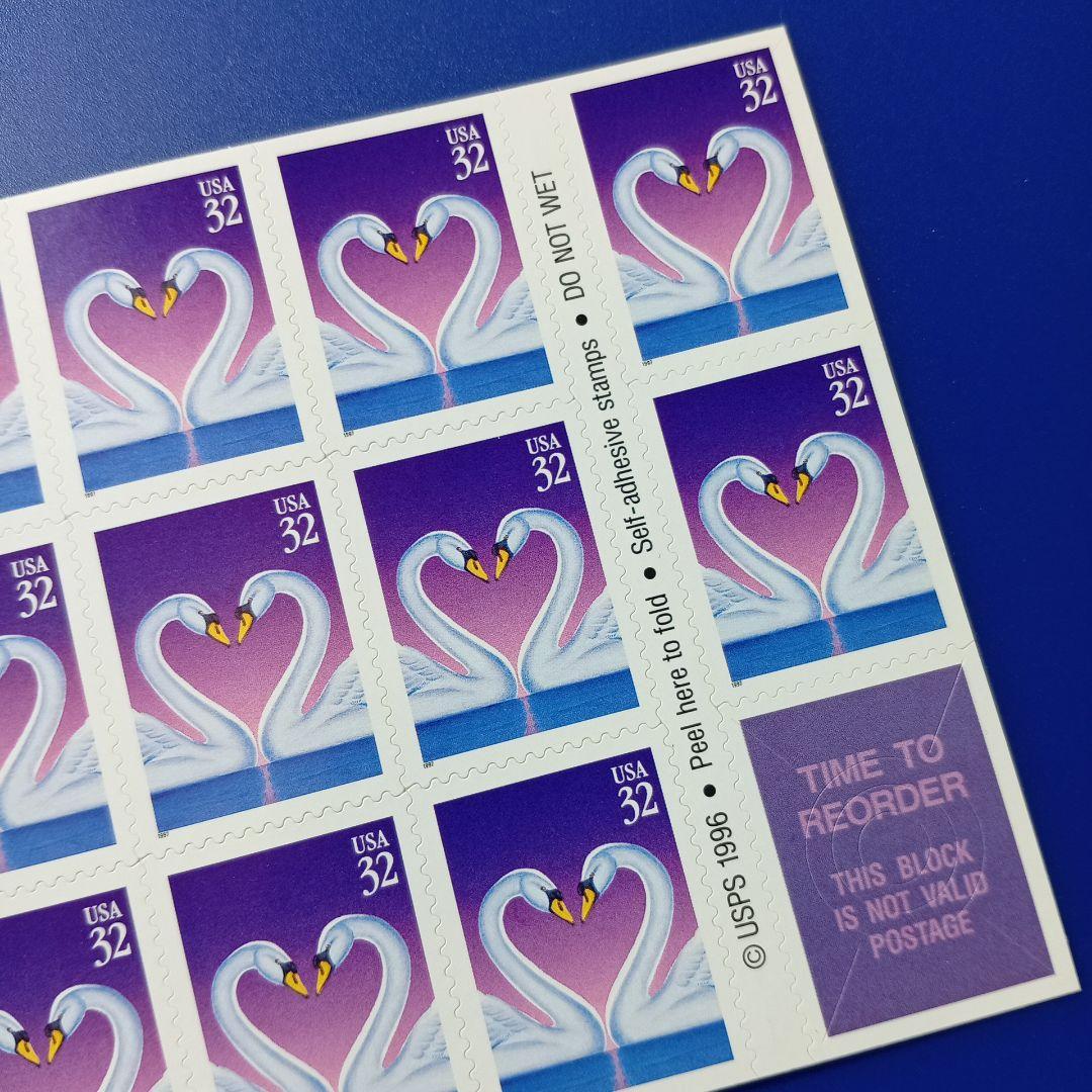 4678 外国切手 アメリカ USA 1997年 白鳥のハート20面入切手帳