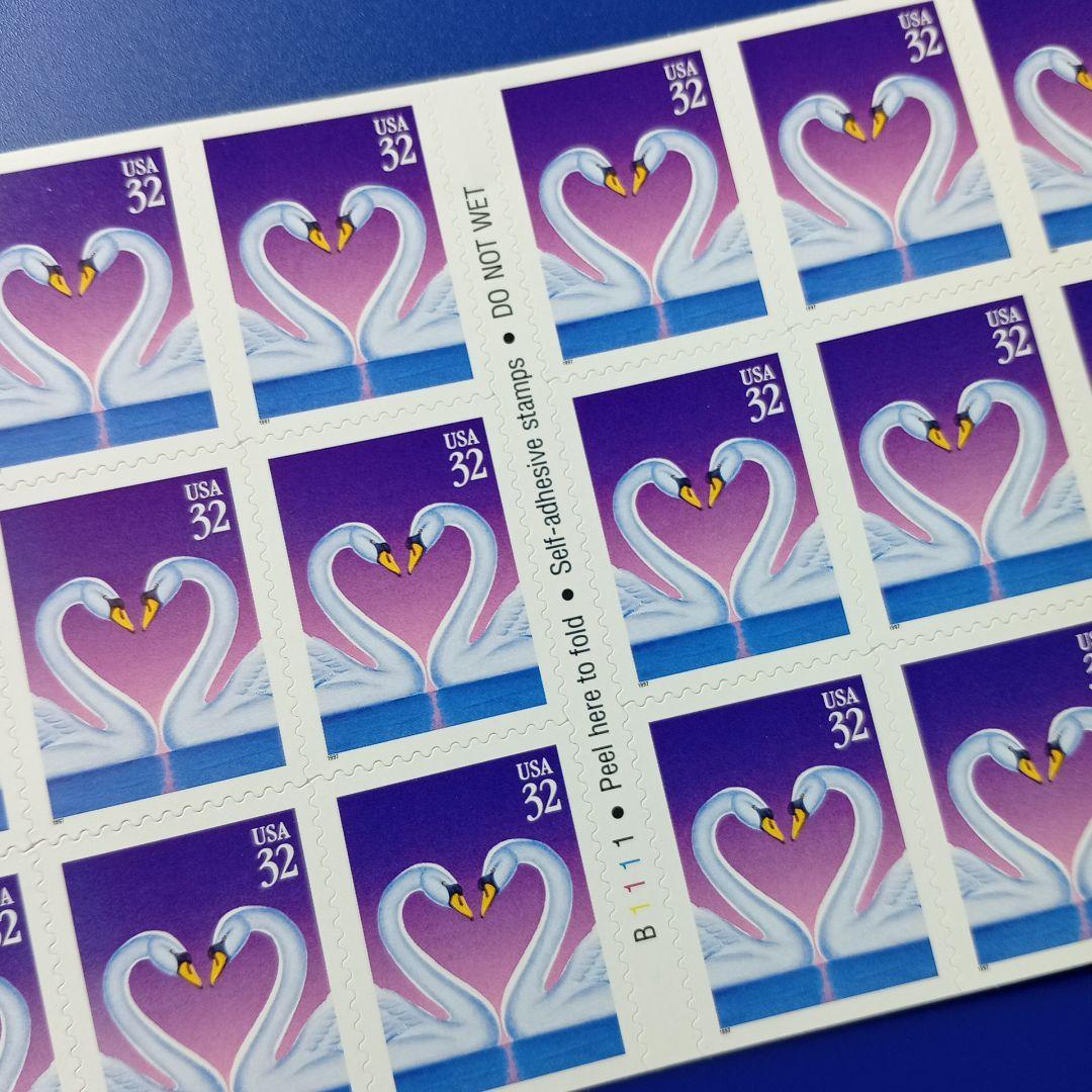 4678 外国切手 アメリカ USA 1997年 白鳥のハート20面入切手帳