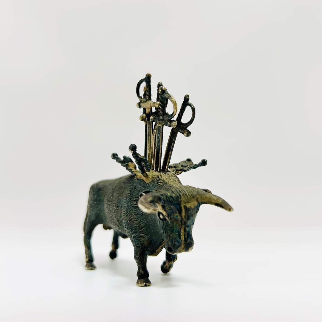 【STERLING925 銀　牛　ピックスタンド】 オブジェ 金属工芸86.0g