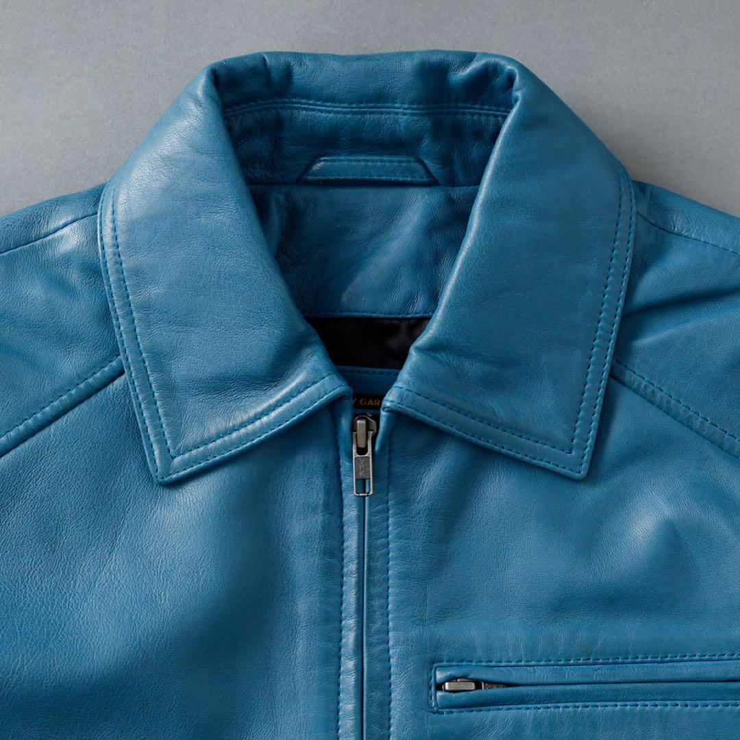 革ジャン ライダースジャケット 本革 羊革 柔らかいバイカー 襟付き　ヒース