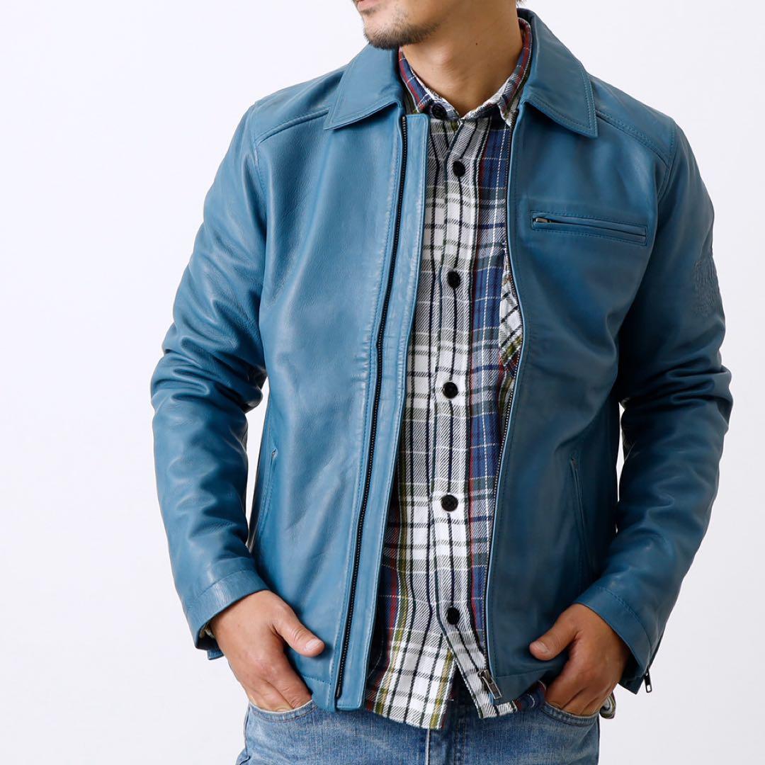 革ジャン ライダースジャケット 本革 羊革 柔らかいバイカー 襟付き　ヒース