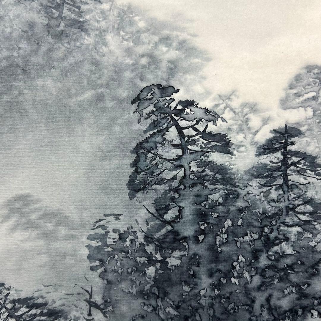 4122 由井大起「水墨山水」 肉筆 絹本 日本画 掛軸 二重箱