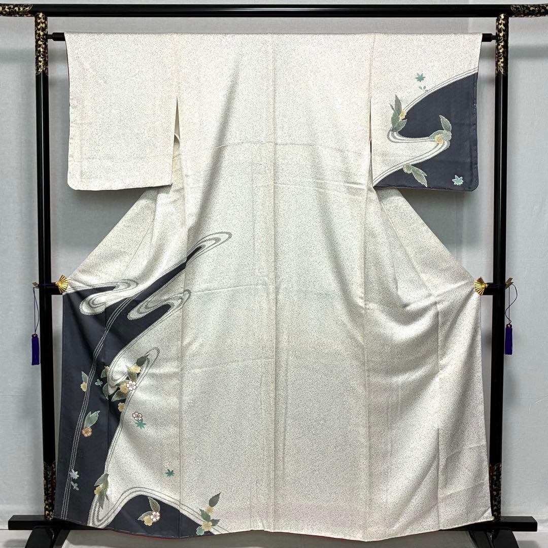 D57 訪問着 桜 流水 正絹 着物 袷 しつけ糸付き未使用極美品