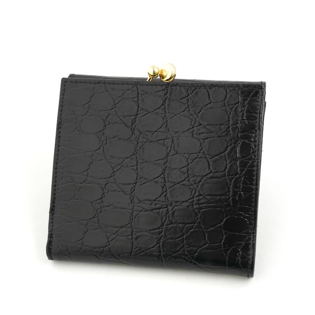 ✨未使用品✨　フェラガモ　ミニ財布　三つ折り　ヴァラリボン　がま口　クロコ型押し