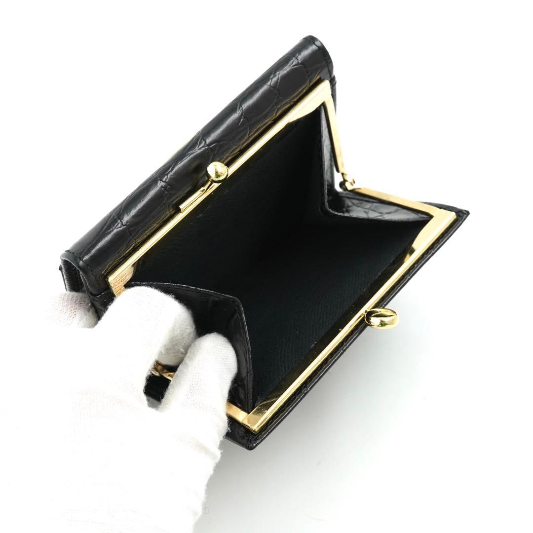 ✨未使用品✨　フェラガモ　ミニ財布　三つ折り　ヴァラリボン　がま口　クロコ型押し