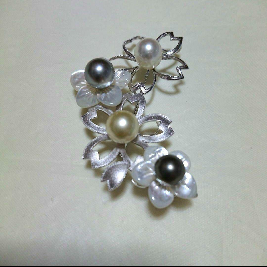 南洋真珠 白蝶貝 silver ブローチ 帯留 桜 梅