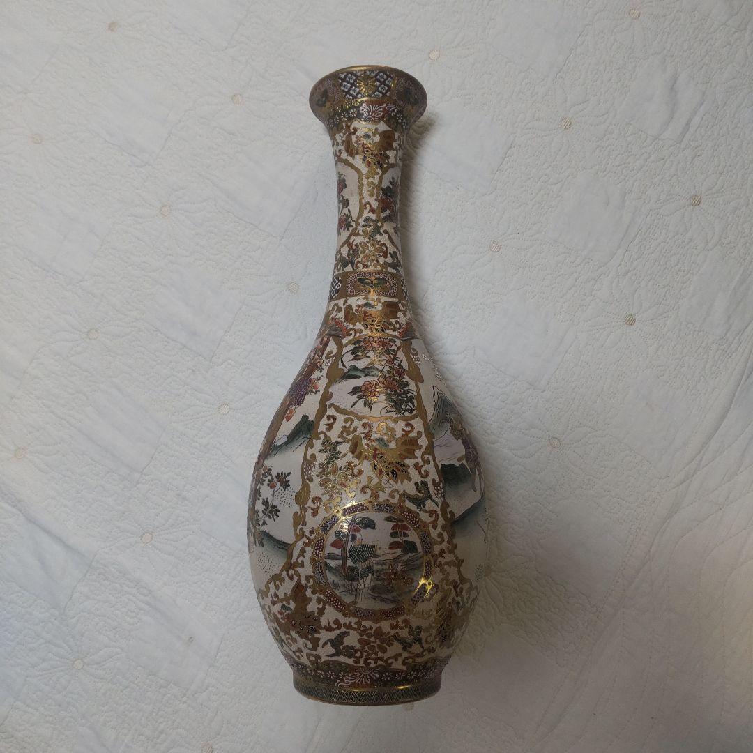 金彩武士絵付陶器花瓶　薩摩焼風 花瓶 明治期風 高さ46cm 伝統工芸