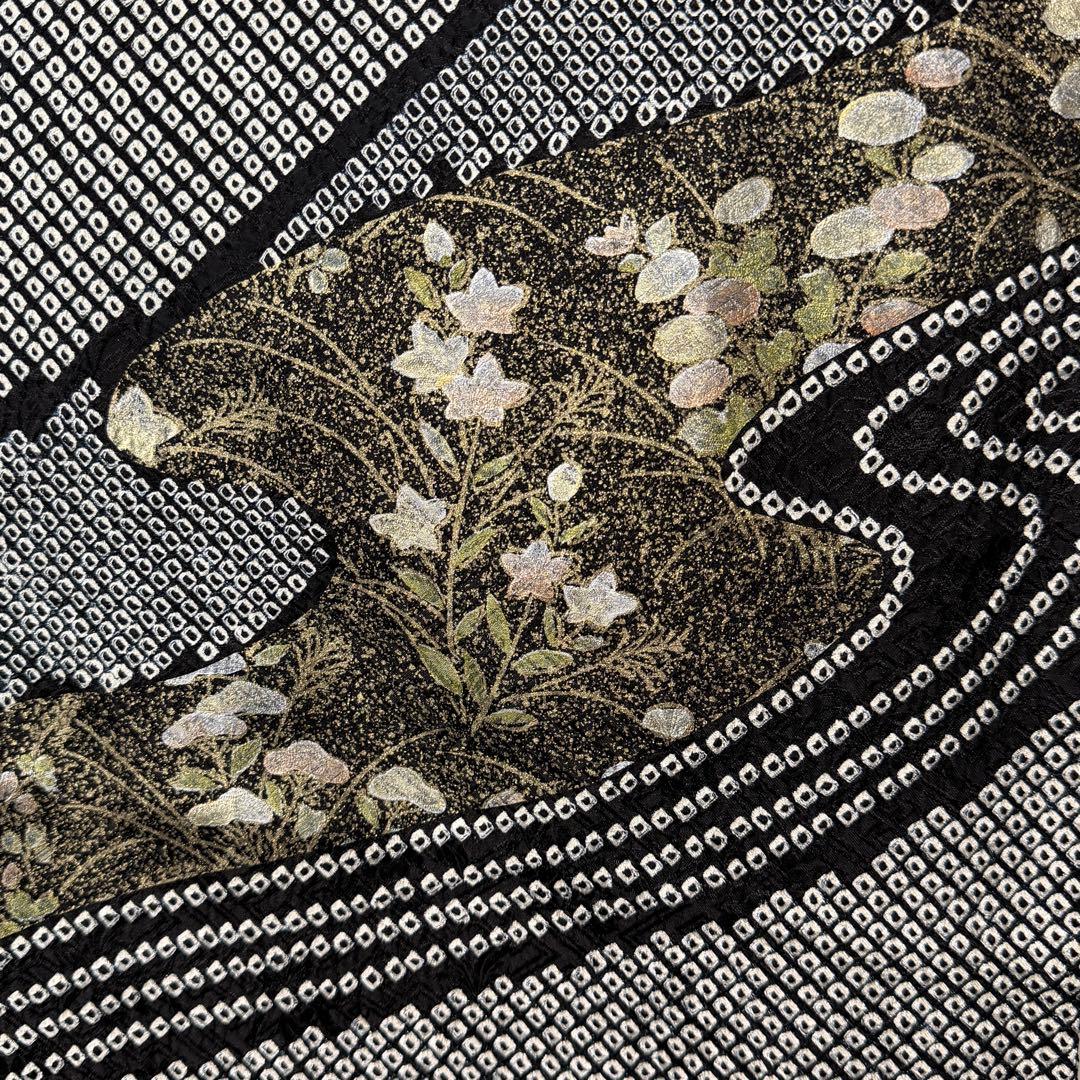 D19 訪問着 総絞り 花刺繍 正絹 着物 袷 極美品