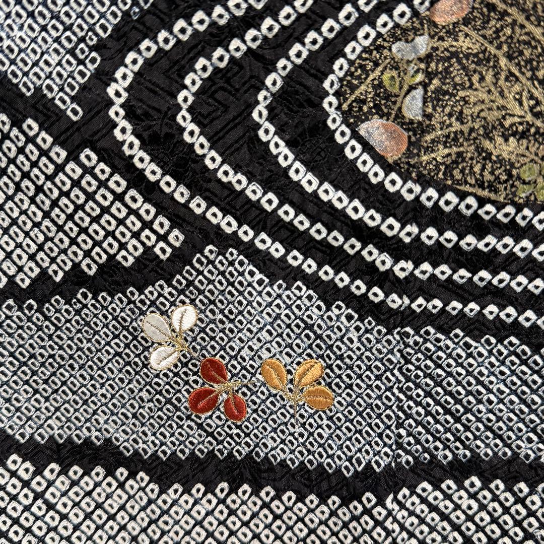 D19 訪問着 総絞り 花刺繍 正絹 着物 袷 極美品