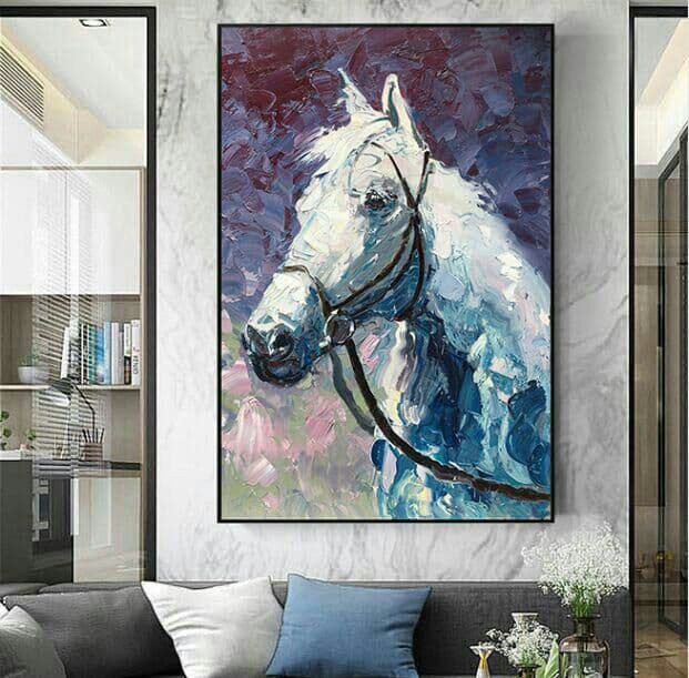 白馬 立体 応接間掛画 純粋な手描きの油絵