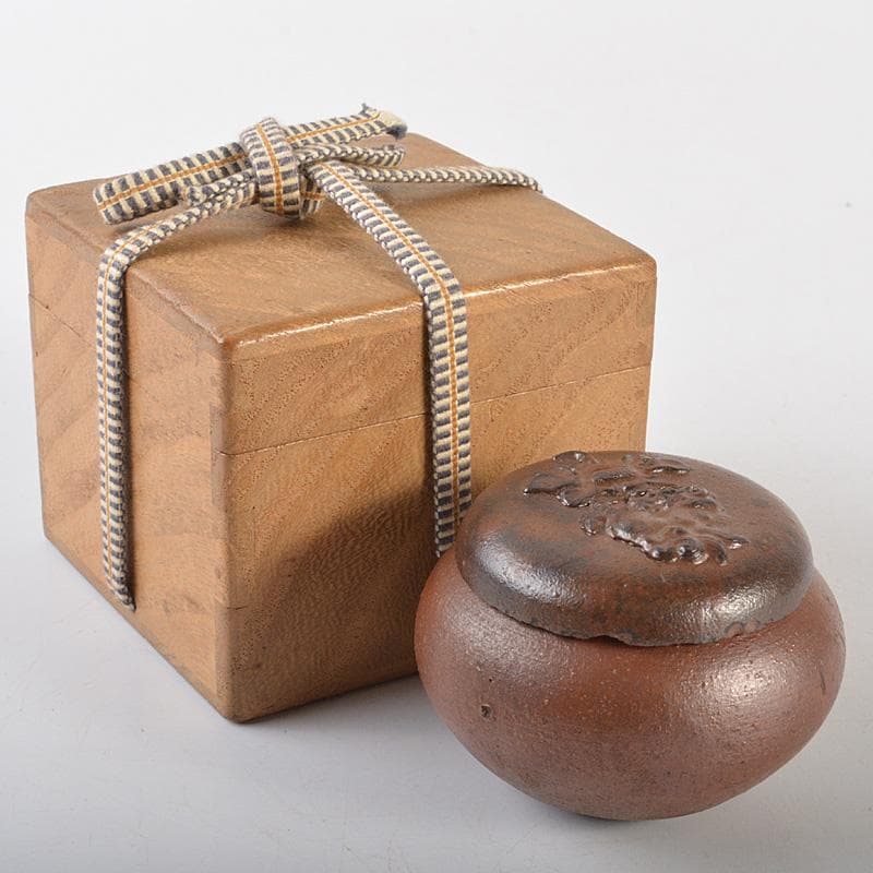 茶道具　備前焼　古備前　神獣蓮花文　盒子　書付箱　V　R7146