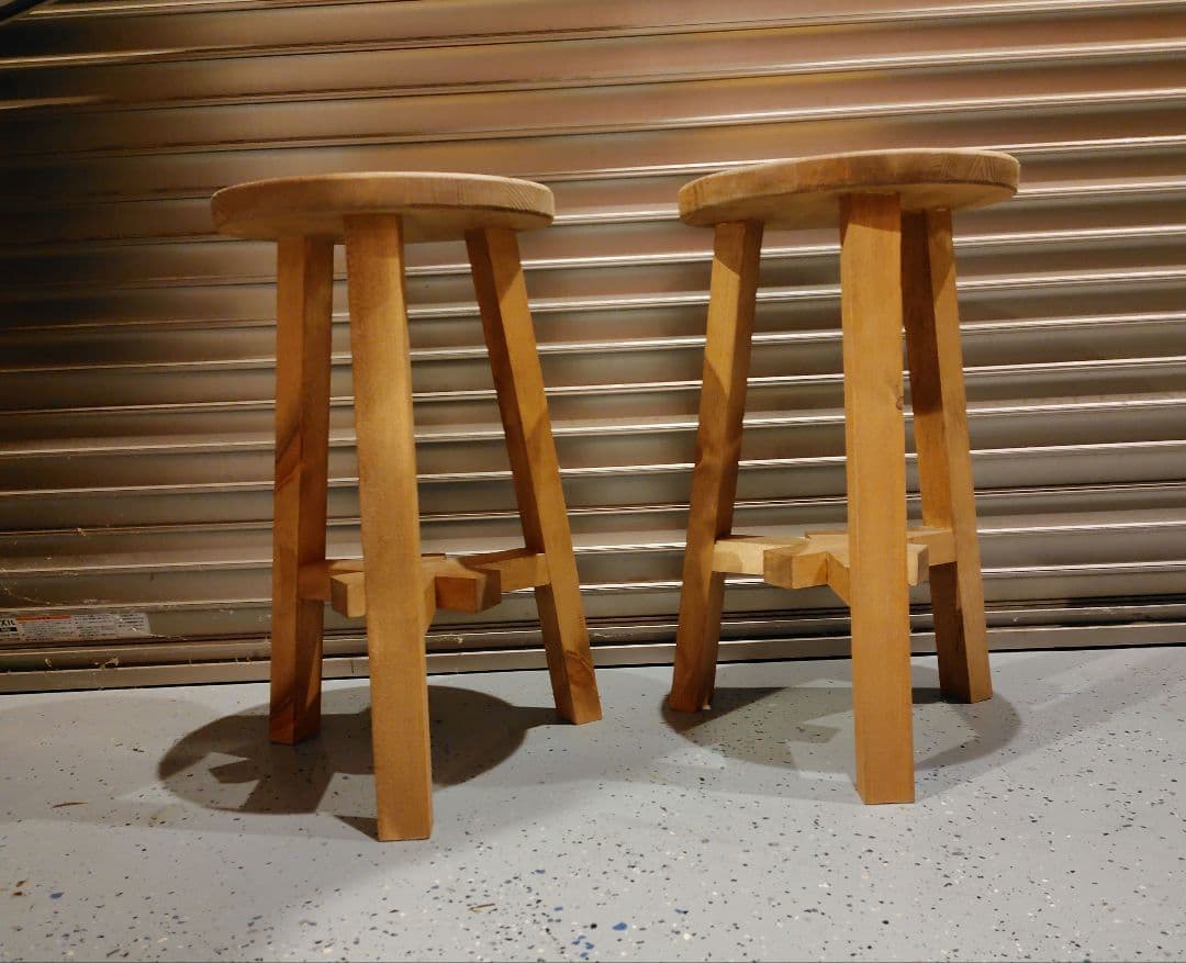 木製 丸イス スツール ハンドメイド　座面高50cm 2脚セット