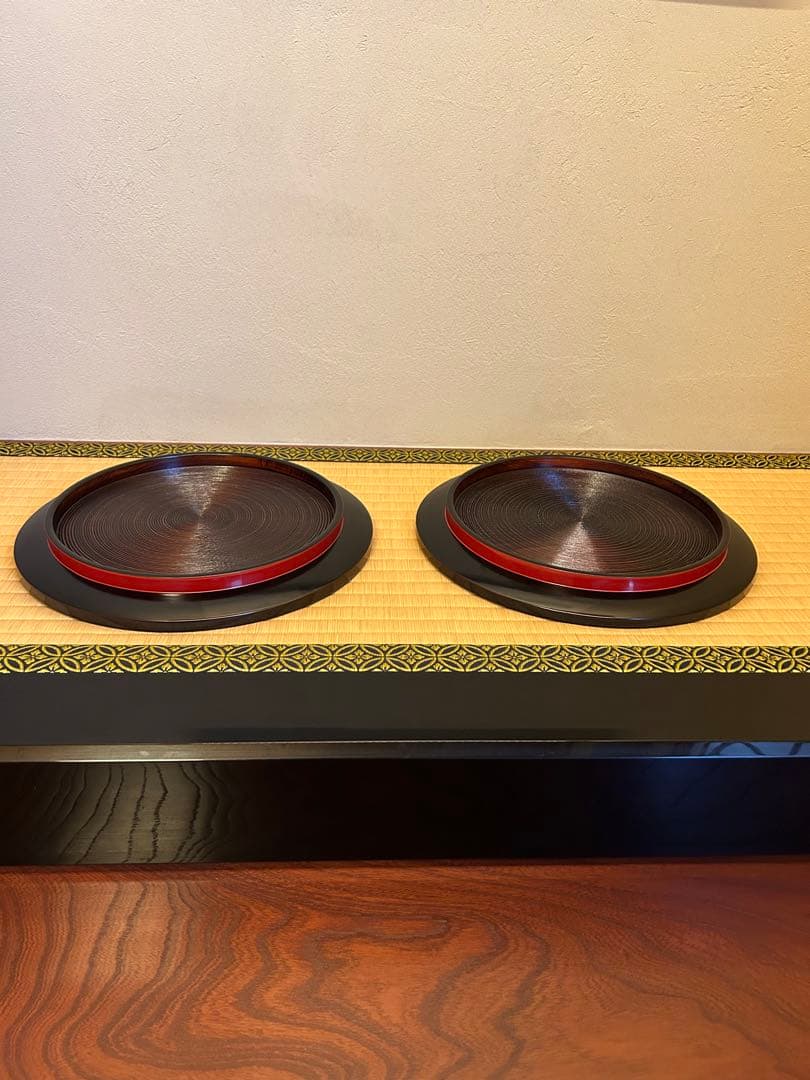 masa石川県加賀市 山中漆器 理平造 飘蒔儈膳四膳　共箱