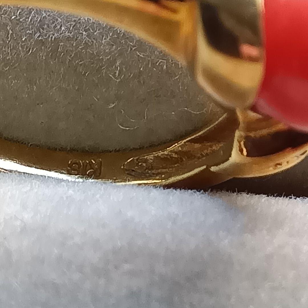 赤サンゴ珊瑚径８ミリ付　リングK１８　内径約１６mm重量合計４.６g