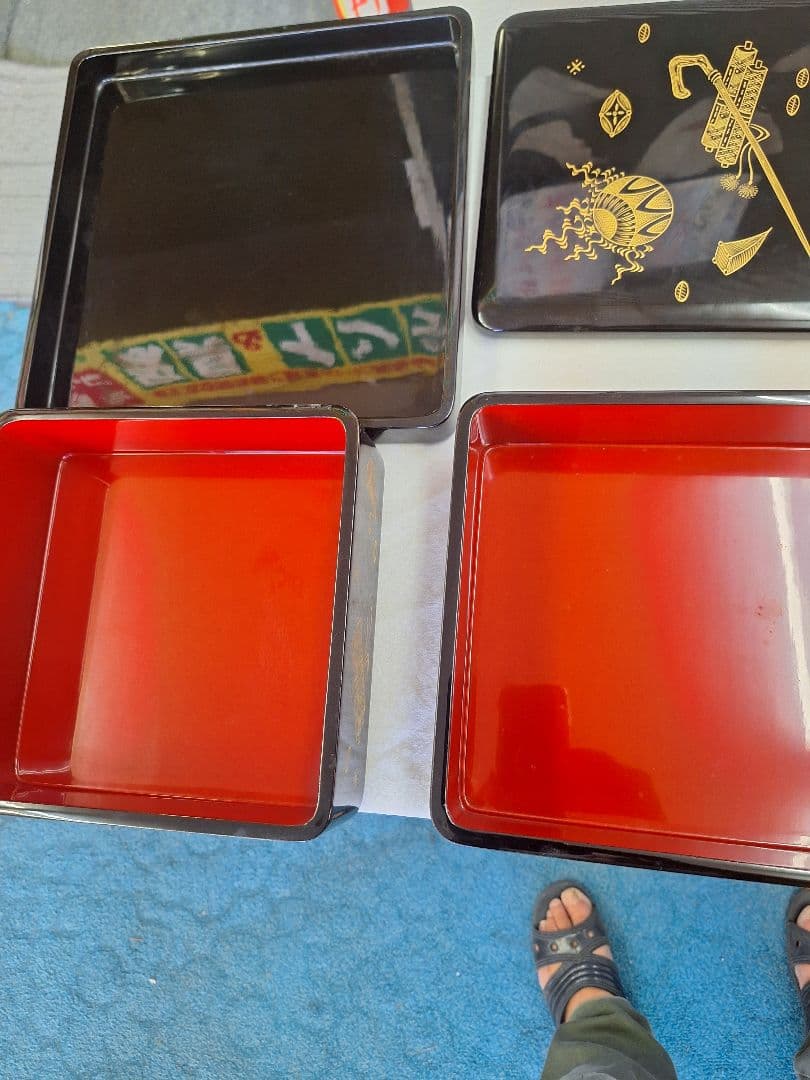 新品！河和田(かわだ越前)漆塗り　二重二枚蓋　宝づくし 二段かさね御重 二枚 蓋