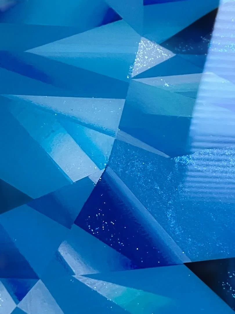 絵画　ハンドメイド　レジンコート　創作一点物　クールダウン　青色　八角形