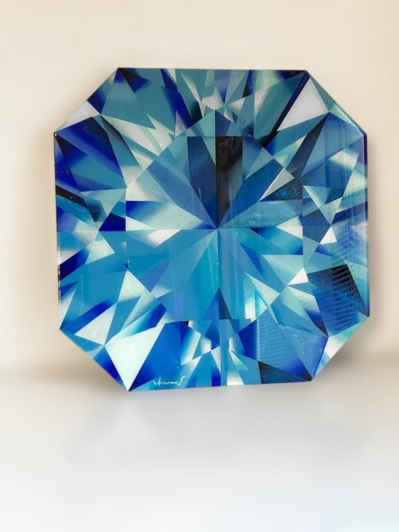 絵画　ハンドメイド　レジンコート　創作一点物　クールダウン　青色　八角形