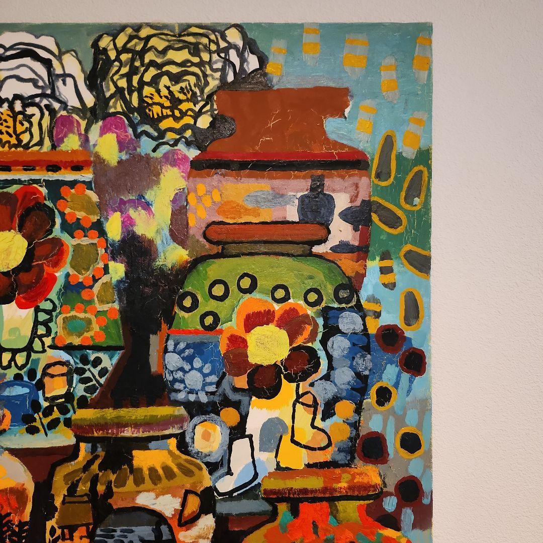 田渕眞兒　油絵　油彩　抽象画シリーズ　No.10-　花と壺