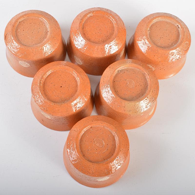 和食器　八事窯　一休庵道年　中村道年作　赤楽小鉢　六客　共箱　M　R6463