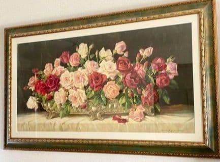 ローズ　油絵風絵画　大型フレーム