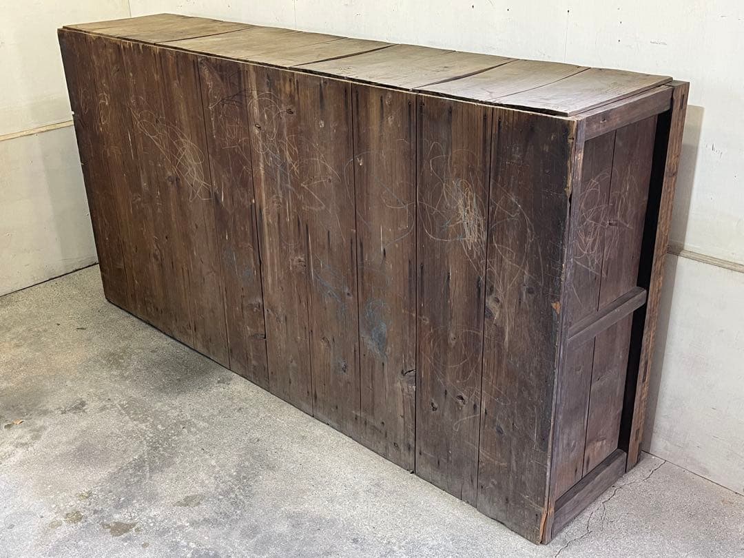 「sasasa」昭和初期 店舗什器 木製キャビネット ガラス戸棚 水屋箪笥