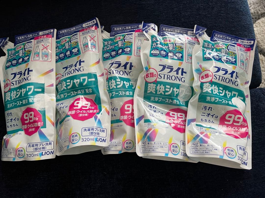ブライトSTRONG 衣類の爽快シャワー 洗濯洗剤 詰め替え320mL ×5個