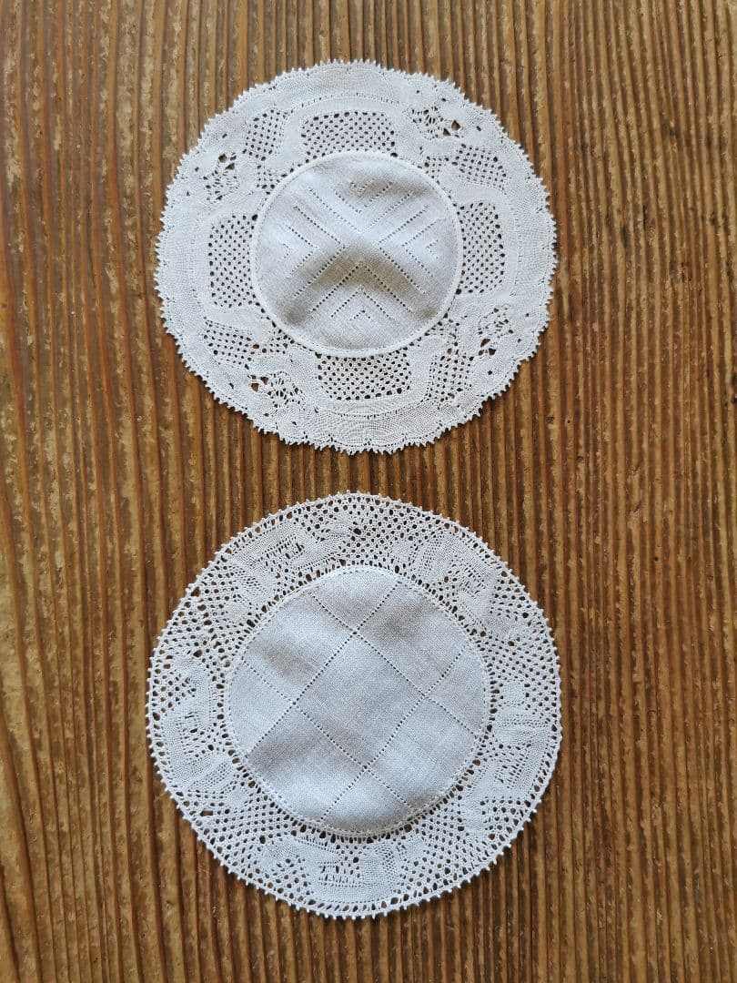 アンティークベルギー フランダースレース ドイリー 透かしクロス格子 2枚セット