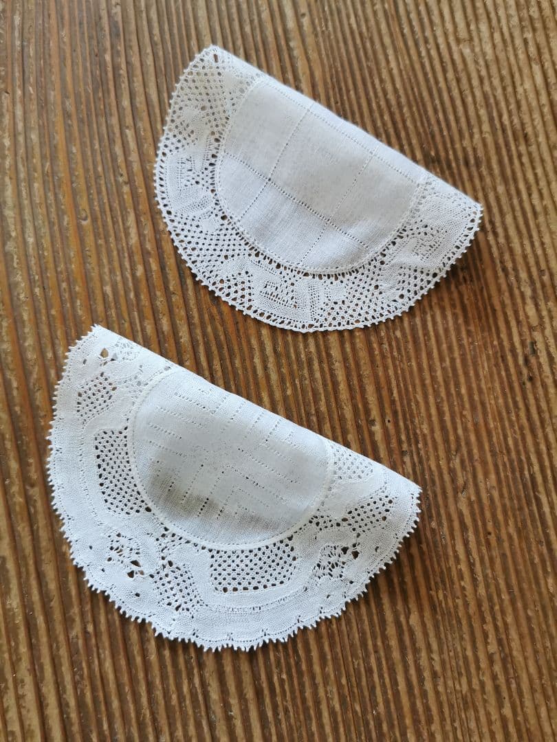 アンティークベルギー フランダースレース ドイリー 透かしクロス格子 2枚セット