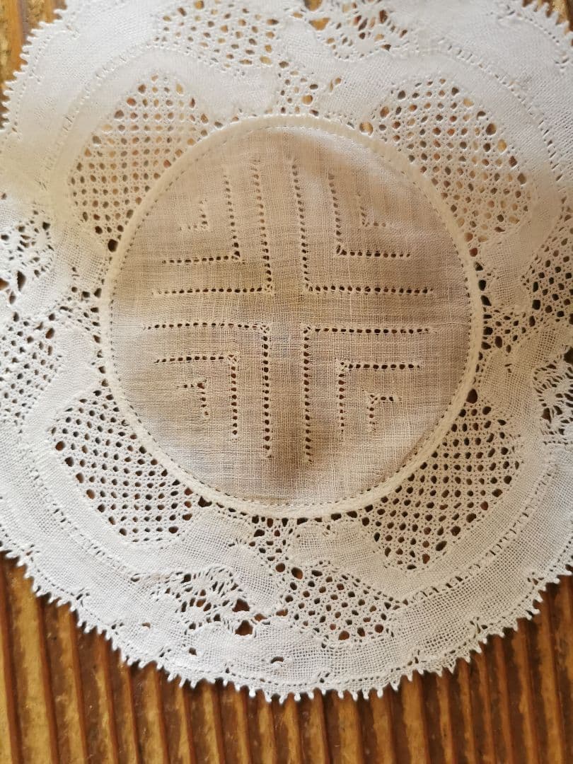 アンティークベルギー フランダースレース ドイリー 透かしクロス格子 2枚セット