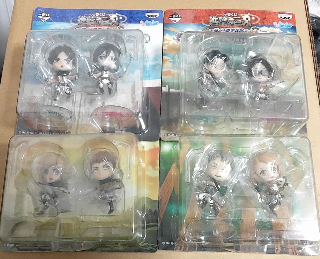 進撃の巨人　一番くじ　ちびきゅん　フィギュア　リヴァイ　ハンジ　エレン　ミカサ
