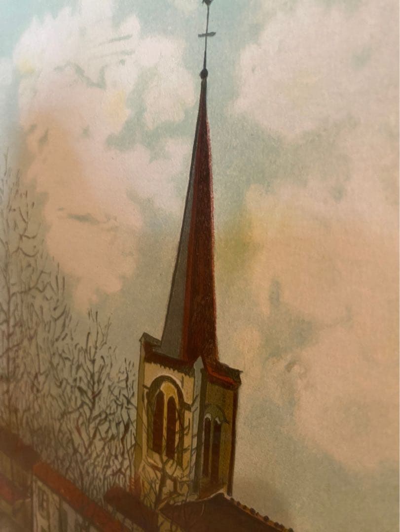 モーリス•ユトリロ 郊外の教会 ムルロー版 リトグラフ 絵画