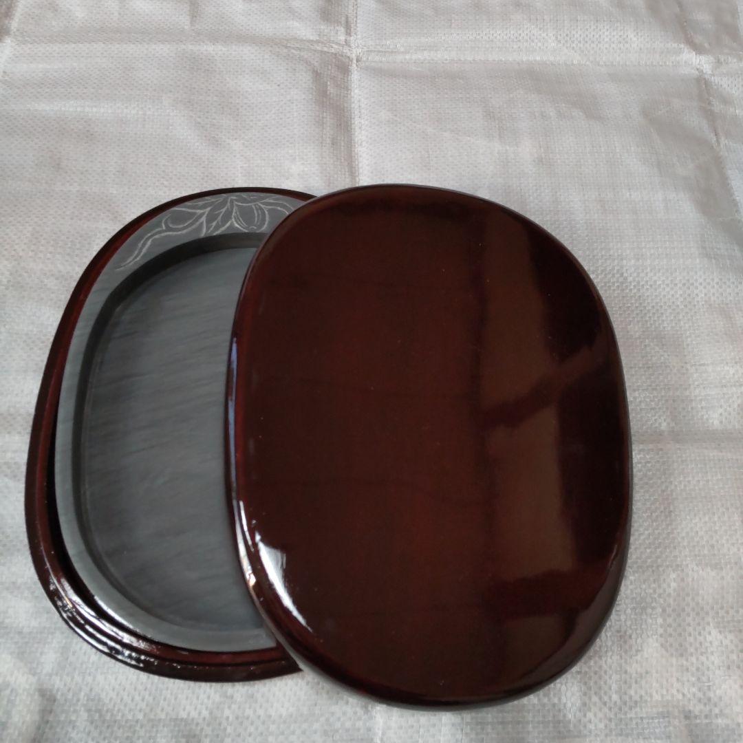 【貴重・未使用】書道 歙州硯 硯 水浪紋楕円硯 8寸 箱付