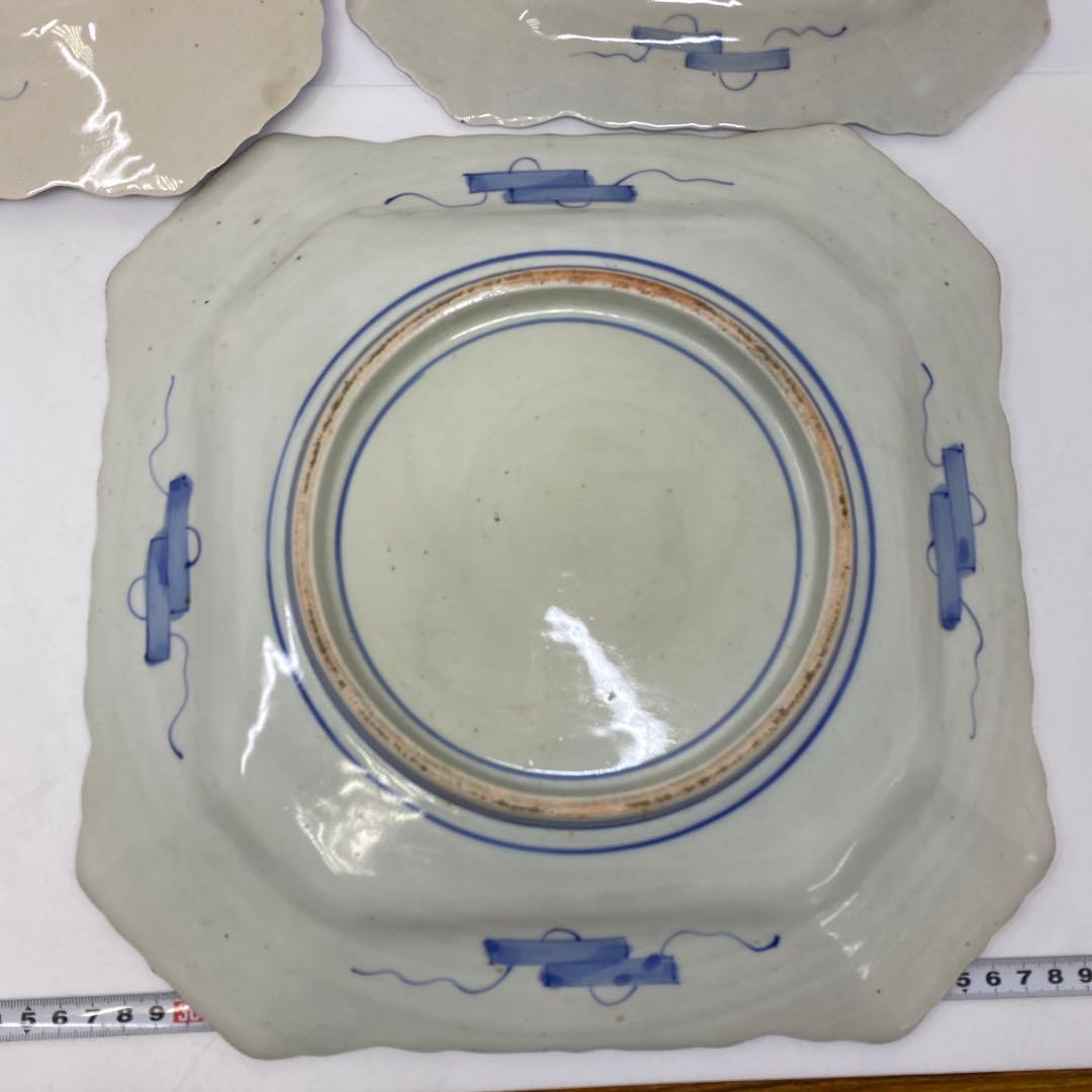 古伊万里　染錦大皿　三ツ組　共箱　タニト　東さ7-0327①