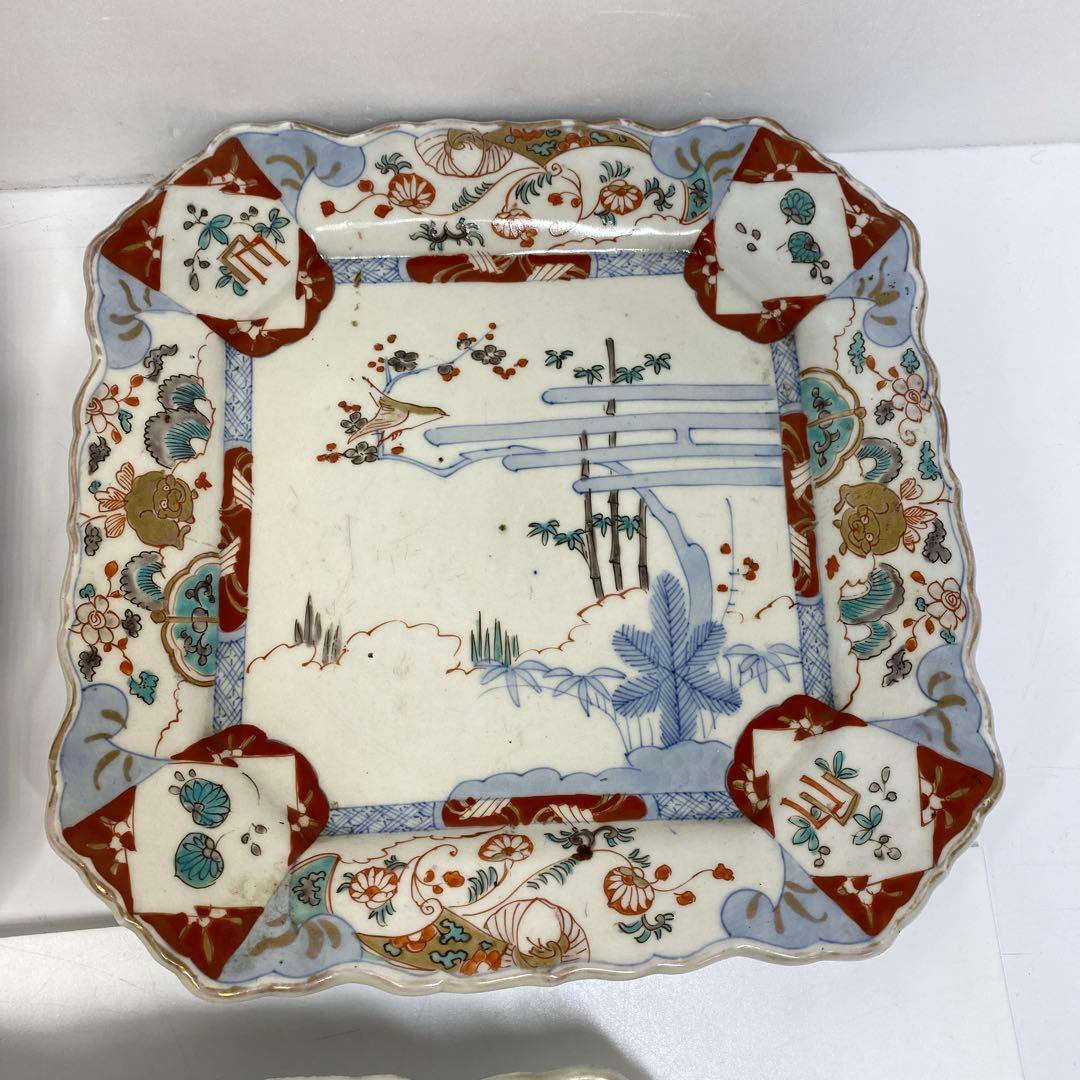 古伊万里　染錦大皿　三ツ組　共箱　タニト　東さ7-0327①