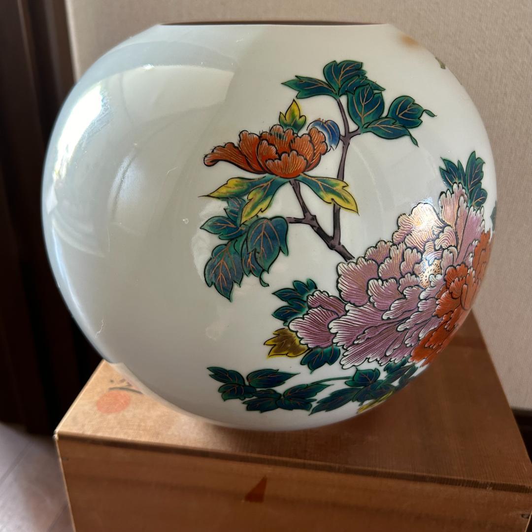 九谷焼　花瓶　文吉造　古九谷　共箱付き　花鳥　蔵出し　初心出し