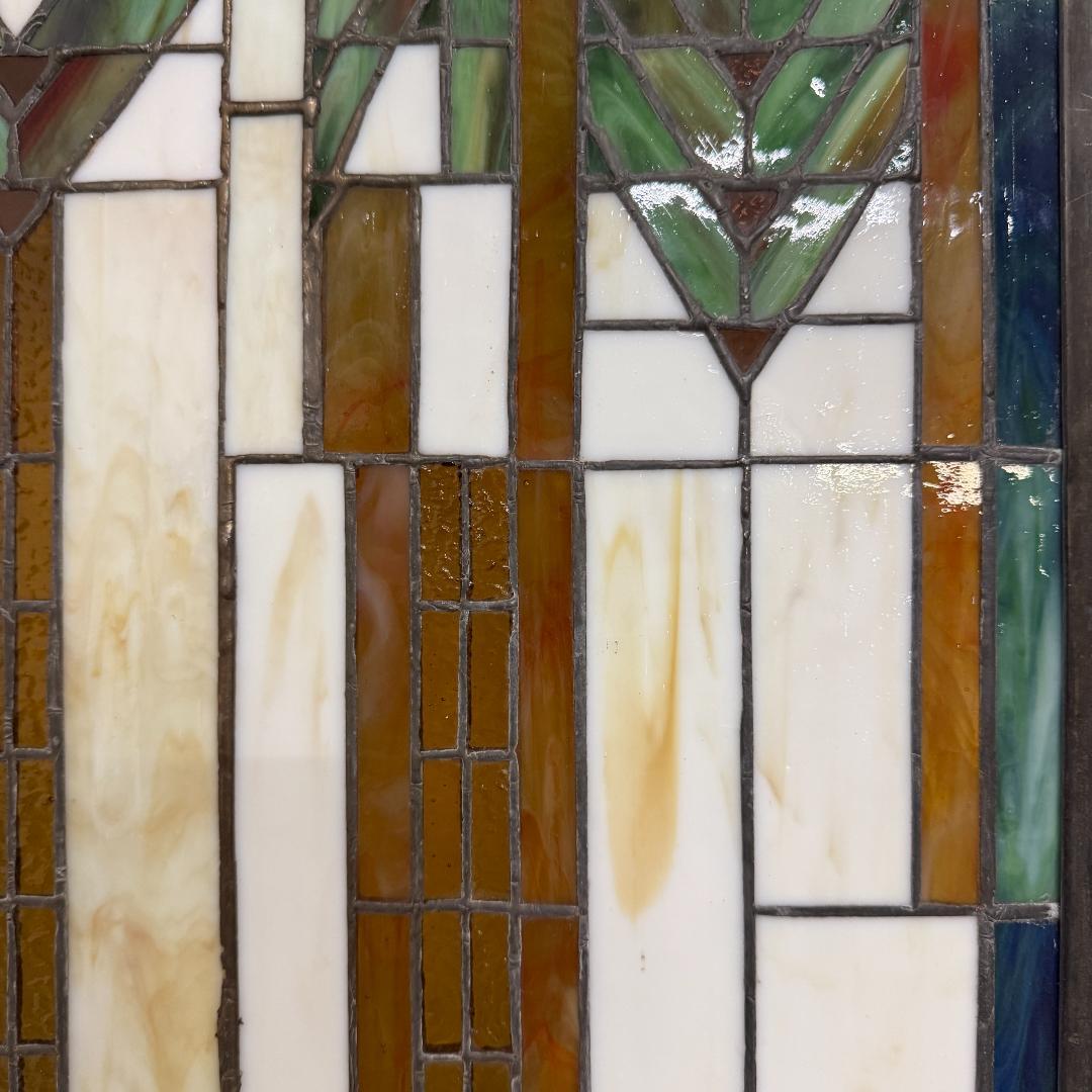 特大 62cm ステンドグラス パネル フランク・ロイド・ライト風 幾何学模様