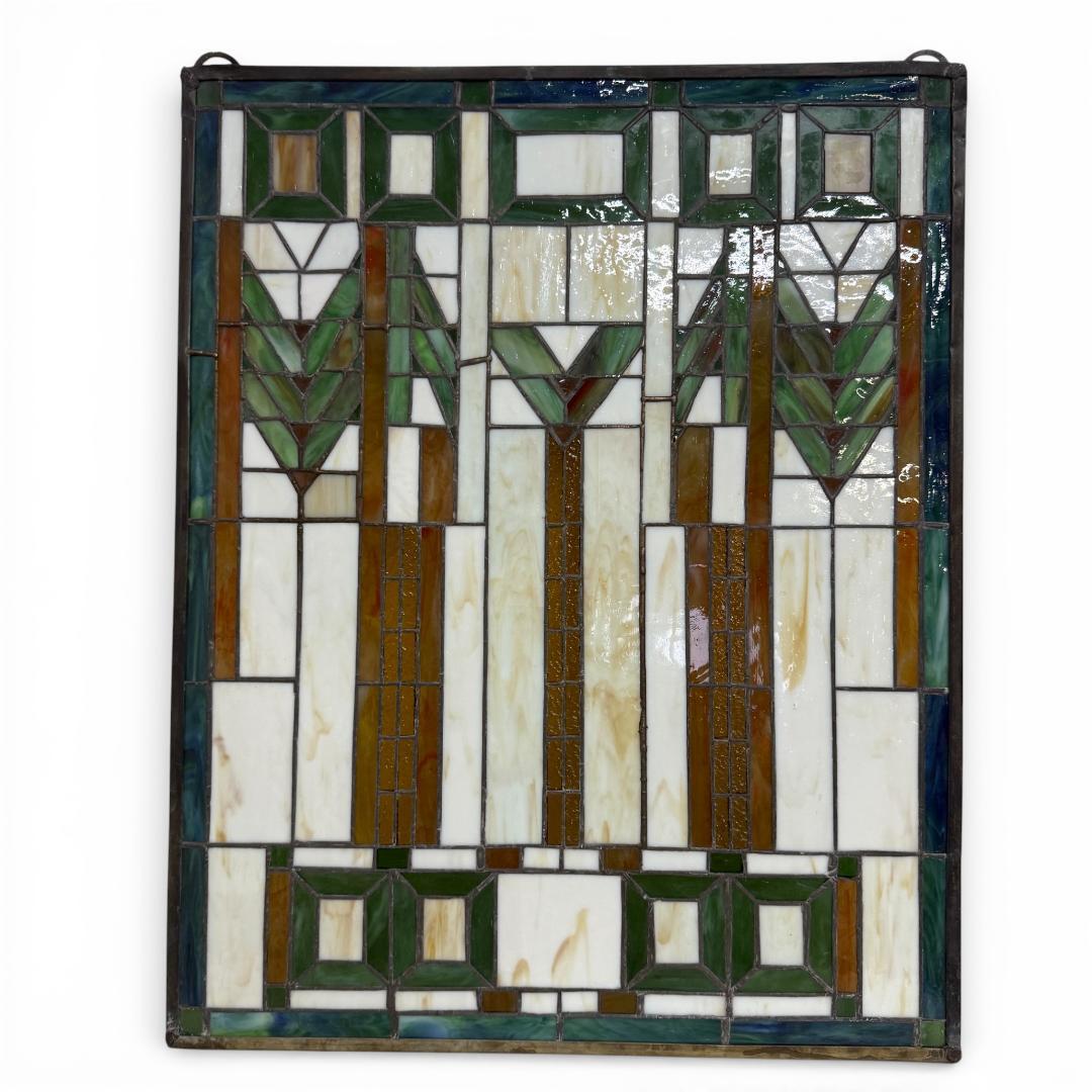 特大 62cm ステンドグラス パネル フランク・ロイド・ライト風 幾何学模様