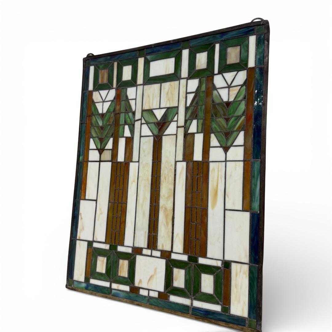 特大 62cm ステンドグラス パネル フランク・ロイド・ライト風 幾何学模様