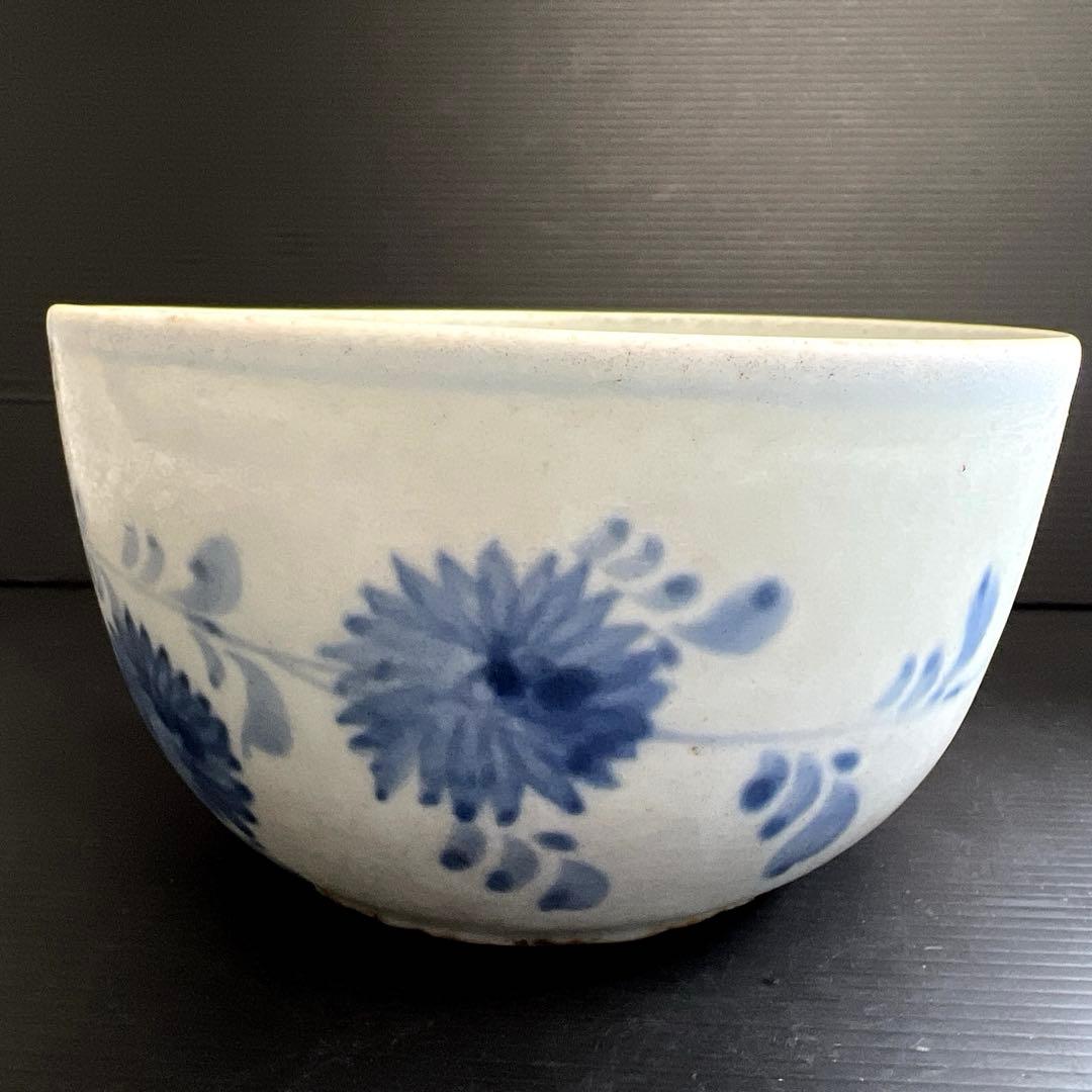 李朝中期　分院　染付コウモリ花文鉢　木箱付　口径15.7㎝　東Y7-1016②