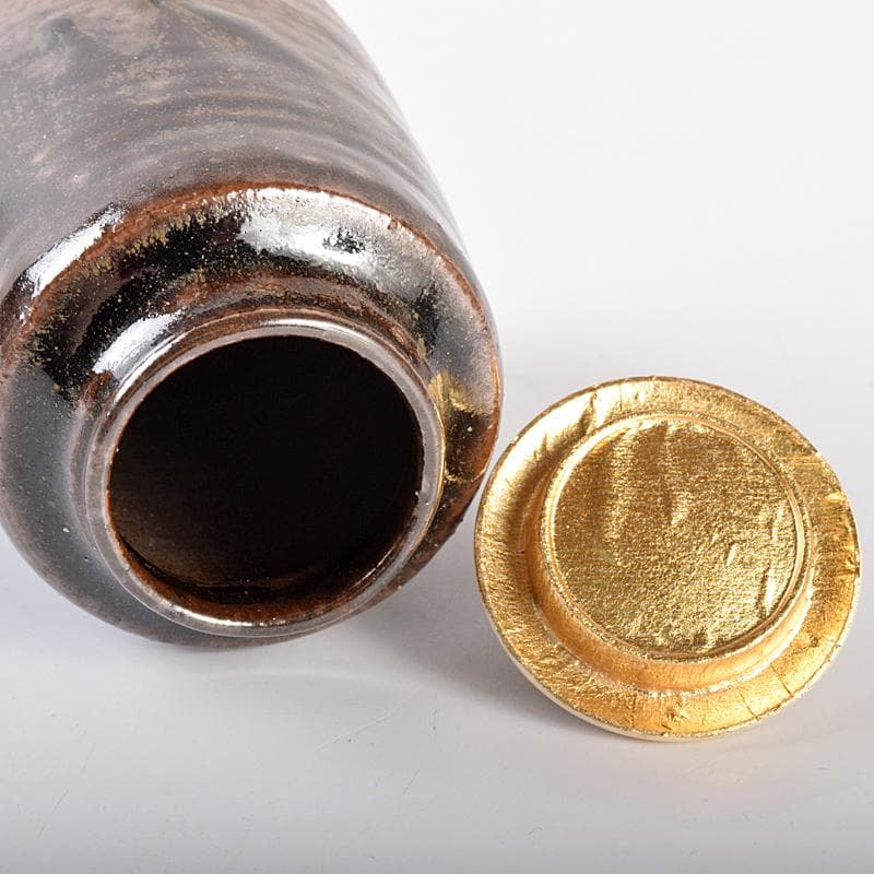 丹波焼　森本陶谷作　肩衝茶入　古代名物裂　黄地真田入間道仕覆　共箱　VR7563