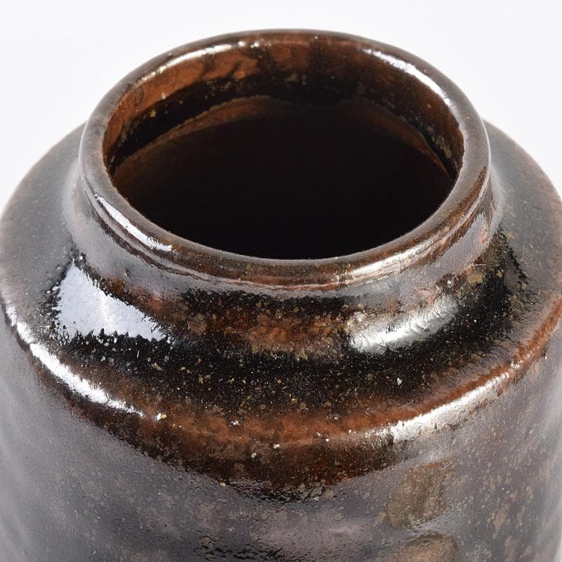 丹波焼　森本陶谷作　肩衝茶入　古代名物裂　黄地真田入間道仕覆　共箱　VR7563