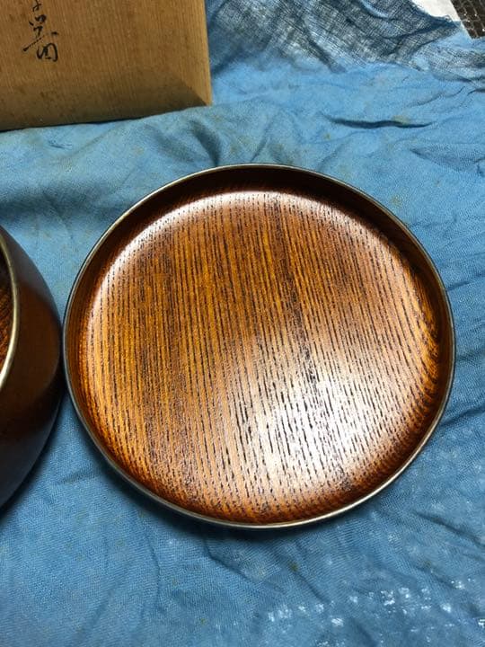 やんぽ　(菓子入れ)    古物　銀ふち 相当良い